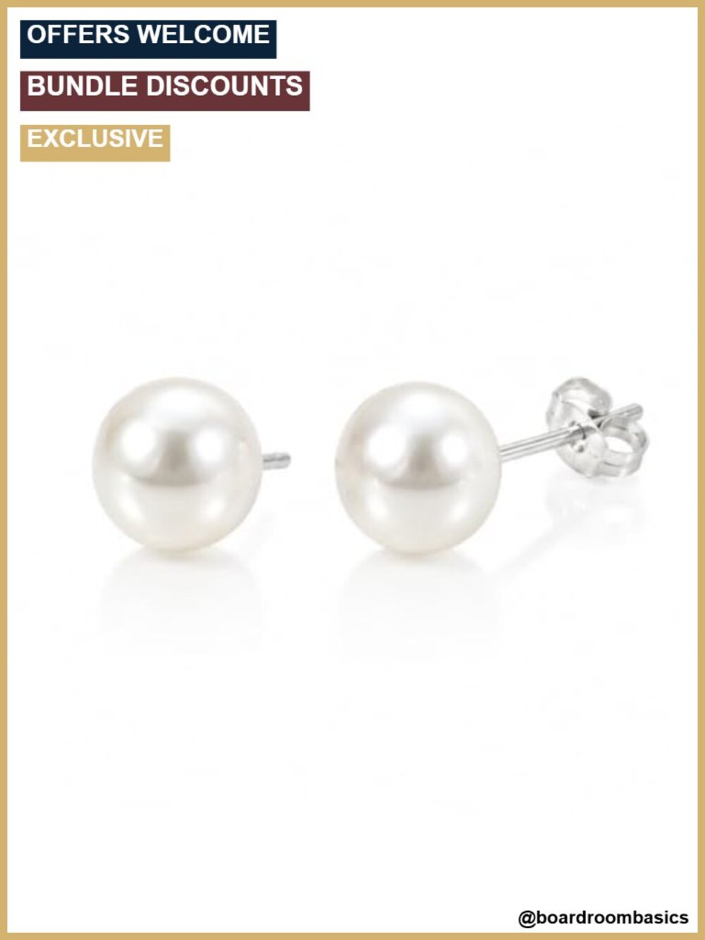 8mm Freshwater Pearl Stud Earrings 925 Sterling Silver Push Back